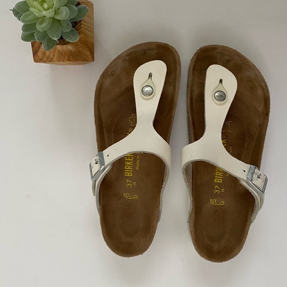 Birkenstock White leather Gizeh Sz 37 - Picture 3 of 7